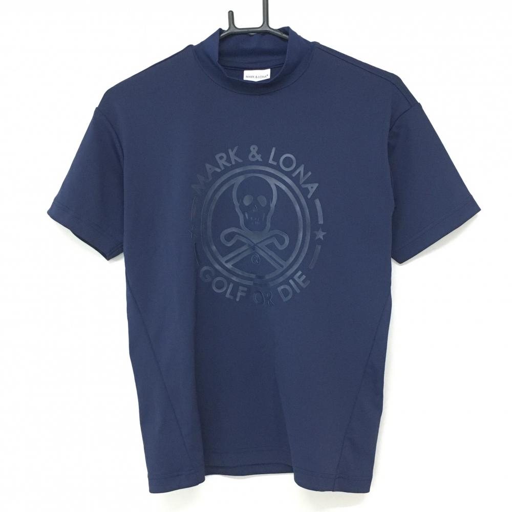 【超美品】マークアンドロナ 半袖ハイネックシャツ ネイビー ビッグスカル バックロゴ メンズ 42(XL) ゴルフウェア MARK＆LONA