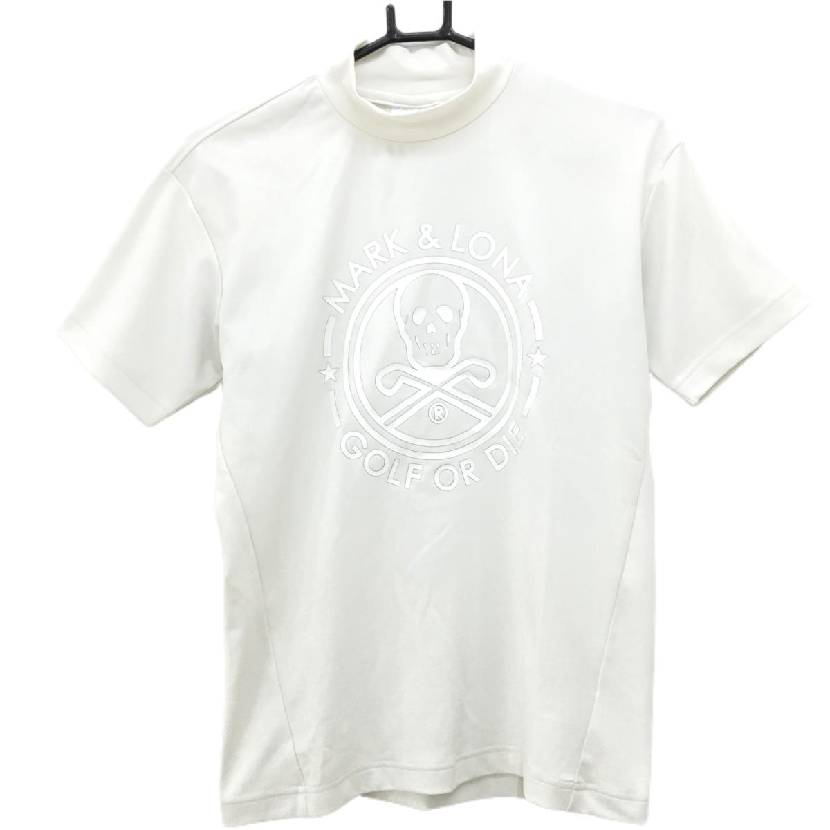 【美品】マークアンドロナ 半袖ハイネックシャツ アイボリー ビッグスカル バックロゴ メンズ 42(XS) ゴルフウェア MARK＆LONA