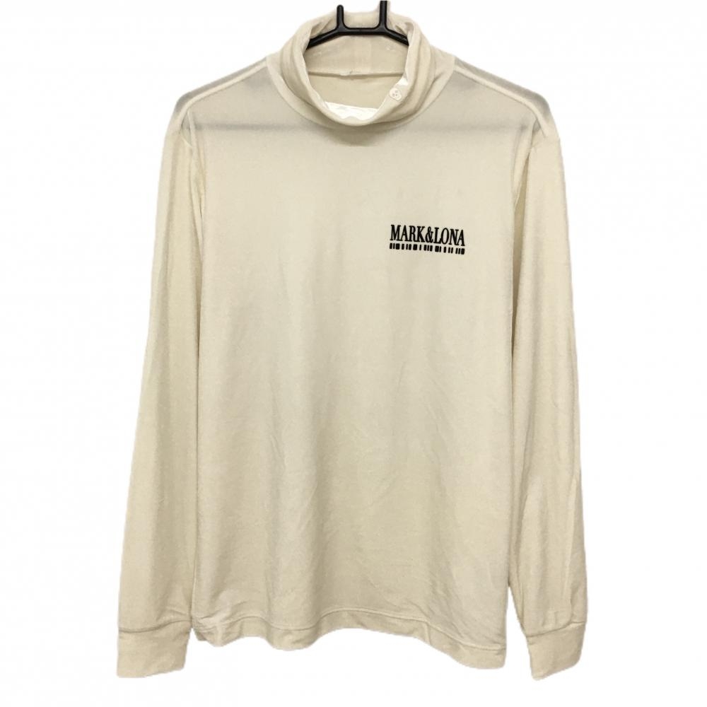 【超美品】マークアンドロナ 長袖タートルネックシャツ アイボリー ベロア ロゴ黒 メンズ 48(L) ゴルフウェア MARK＆LONA
