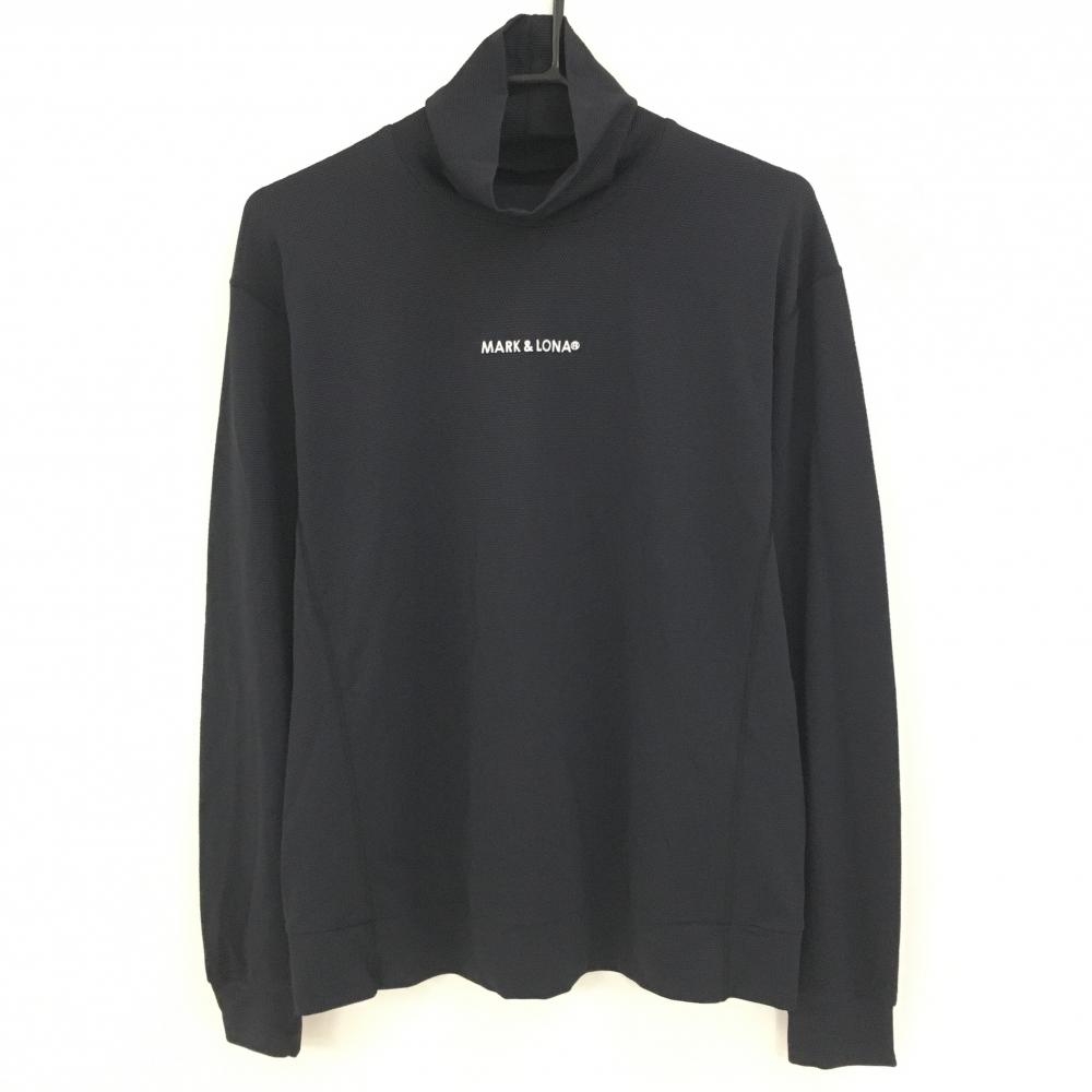 【超美品】マークアンドロナ 長袖ハイネックシャツ 黒×白 織生地 ロゴ刺しゅう メンズ 48(L) ゴルフウェア MARK＆LONA