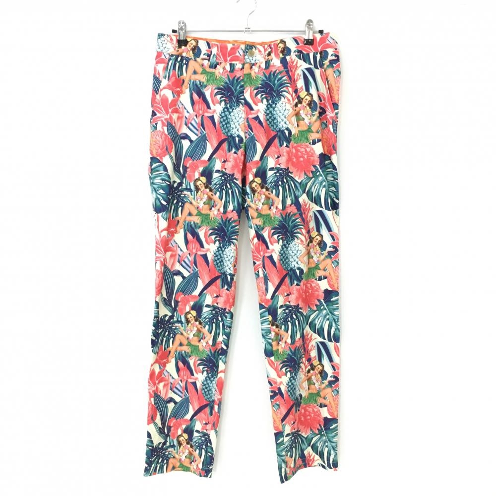 【超美品】マークアンドロナ パンツ グリーン×ピンク 花 パイナップ 女性  メンズ  ゴルフウェア MARK＆LONA