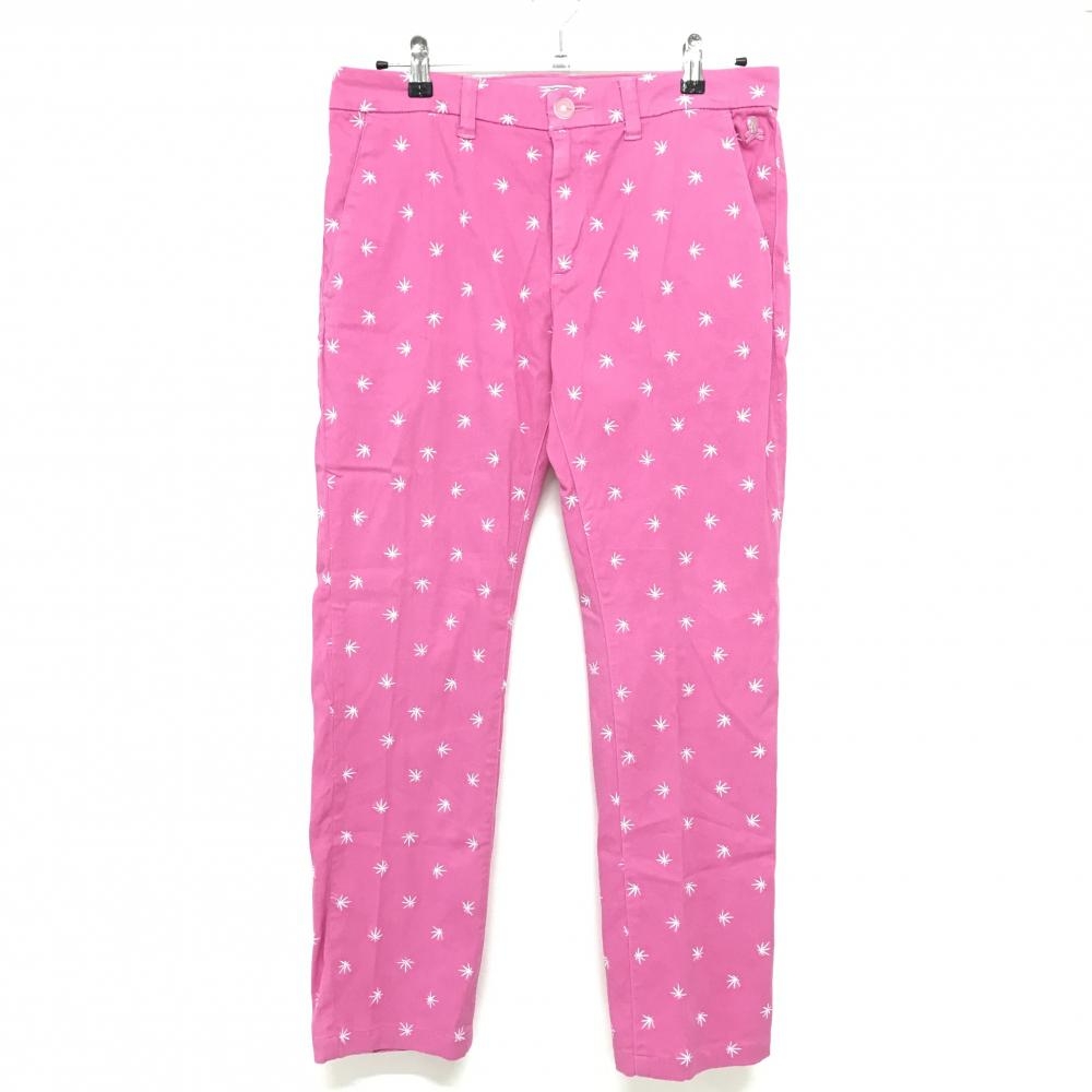 マークアンドロナ パンツ ピンク×白 刺しゅう総柄 ストレッチ メンズ L ゴルフウェア MARK＆LONA