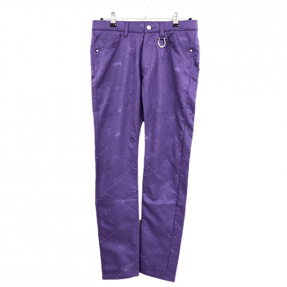 【超美品】マークアンドロナ パンツ パープル スカル総柄 型押し メンズ 46(M) ゴルフウェア MARK＆LONA