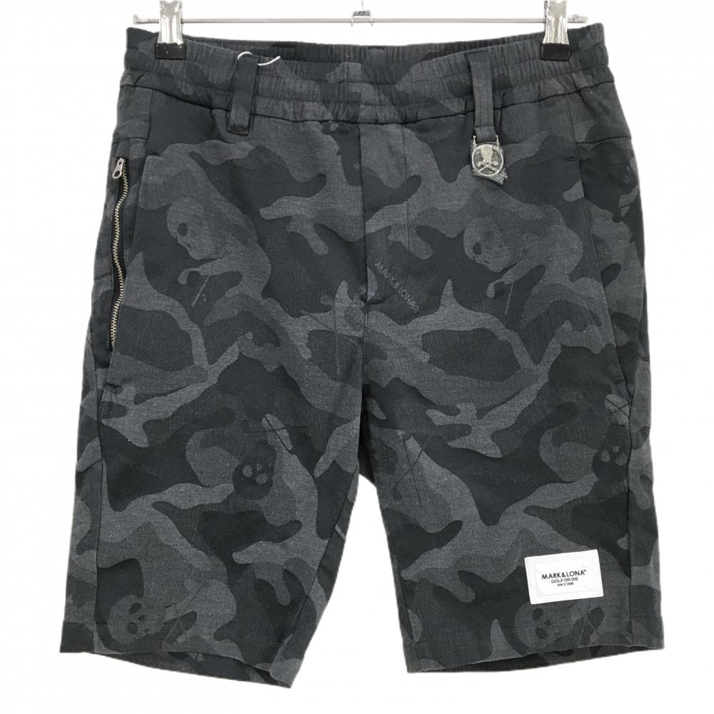 【新品】マークアンドロナ ハーフパンツ グレー 迷彩・スカル織生地 カモフラ メンズ 44(S) ゴルフウェア 2024年モデル MARK＆LONA