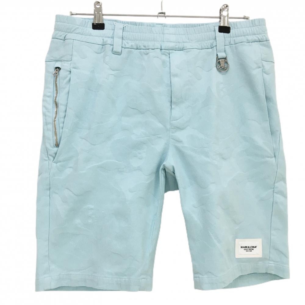 【新品】マークアンドロナ ハーフパンツ ライトブルー 迷彩・スカル織生地 カモフラ メンズ 44(S) ゴルフウェア 2024年モデル MARK＆LONA