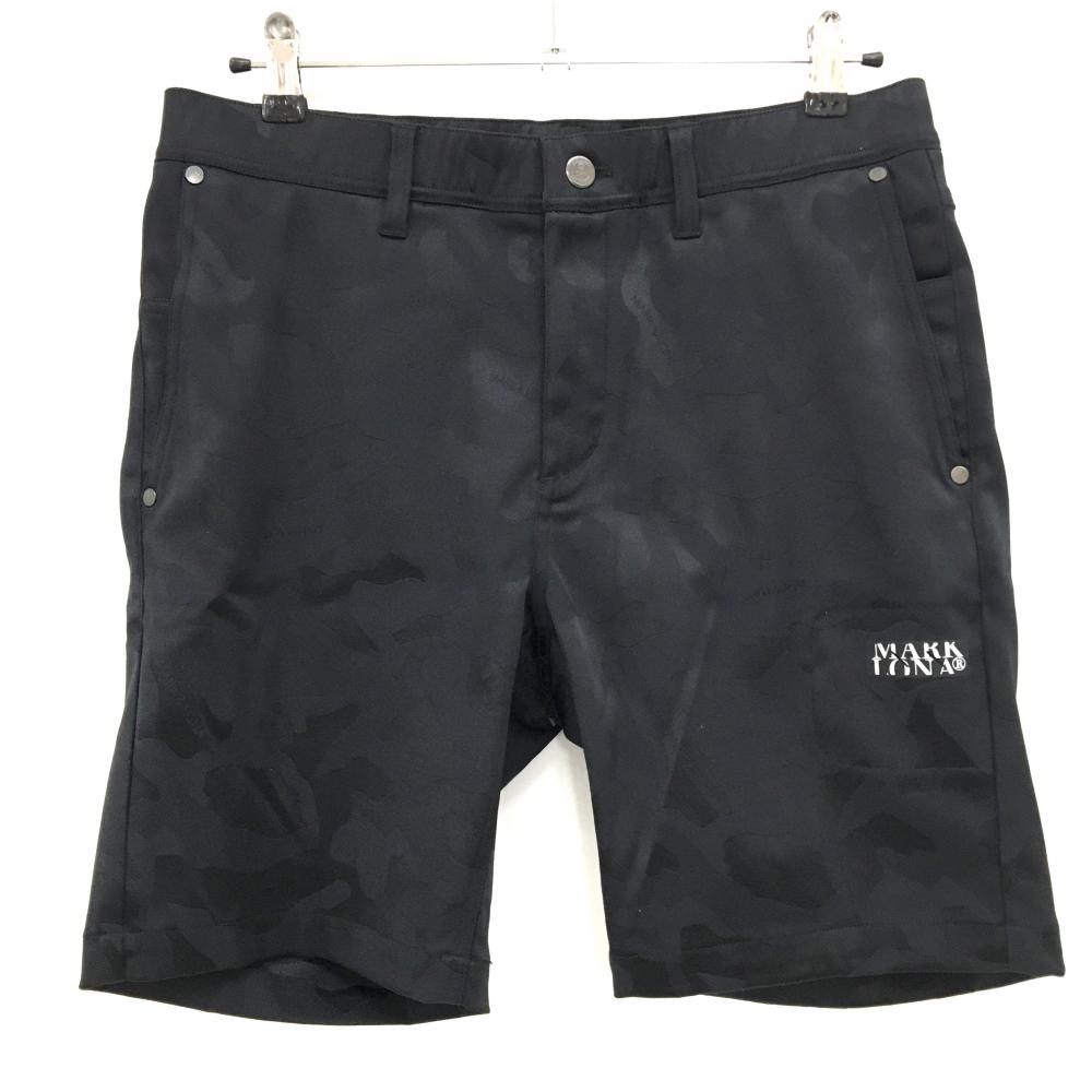 【超美品】マークアンドロナ ハーフパンツ 黒 カモフラ 迷彩 スカル刺しゅう メンズ 46(M) ゴルフウェア MARK＆LONA