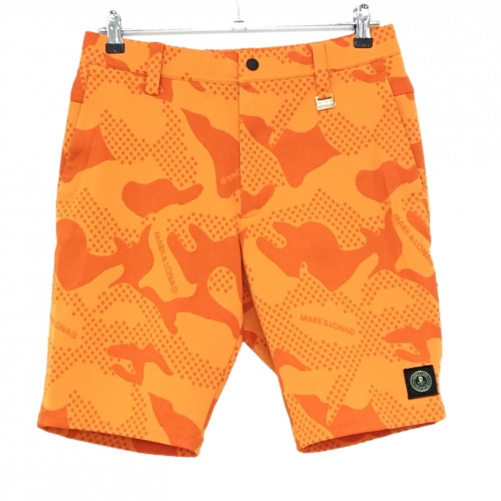 【美品】マークアンドロナ ハーフパンツ ライトオレンジ×オレンジ 総柄 ストレッチ  メンズ 46(M) ゴルフウェア MARK＆LONA