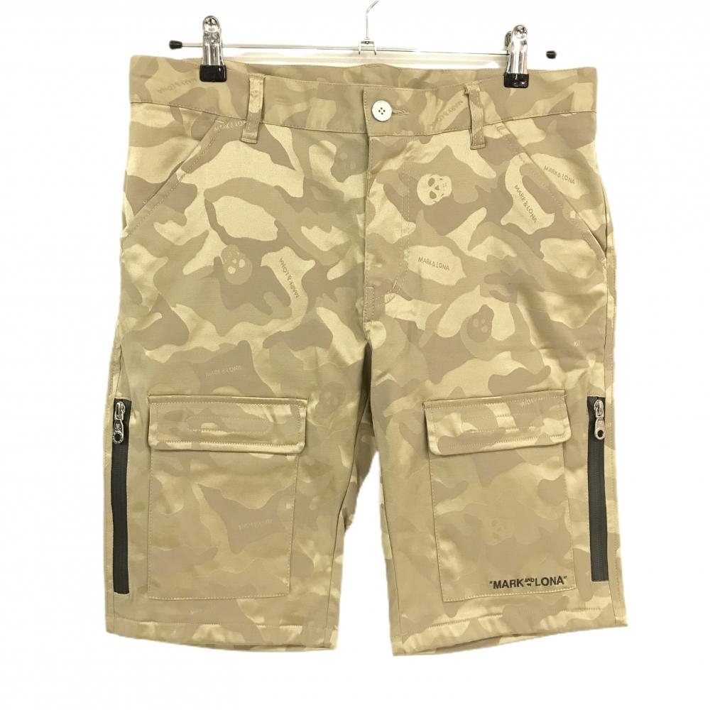 【美品】マークアンドロナ ハーフパンツ ベージュ×ゴールド系 カモフラ 迷彩 メンズ 50(XL) ゴルフウェア MARK＆LONA
