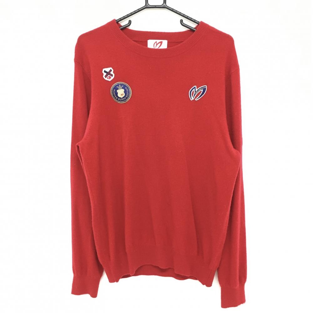【美品】マスターバニー セーター レッド ニット カシミヤ100％　毛玉 メンズ 6(XL) ゴルフウェア MASTER BUNNY EDITION