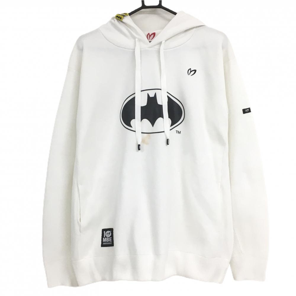 マスターバニー×バットマン フード付セーター 白×黒 BATMAN 10周年 ニット  メンズ 5(L) ゴルフウェア MASTER BUNNY EDITION