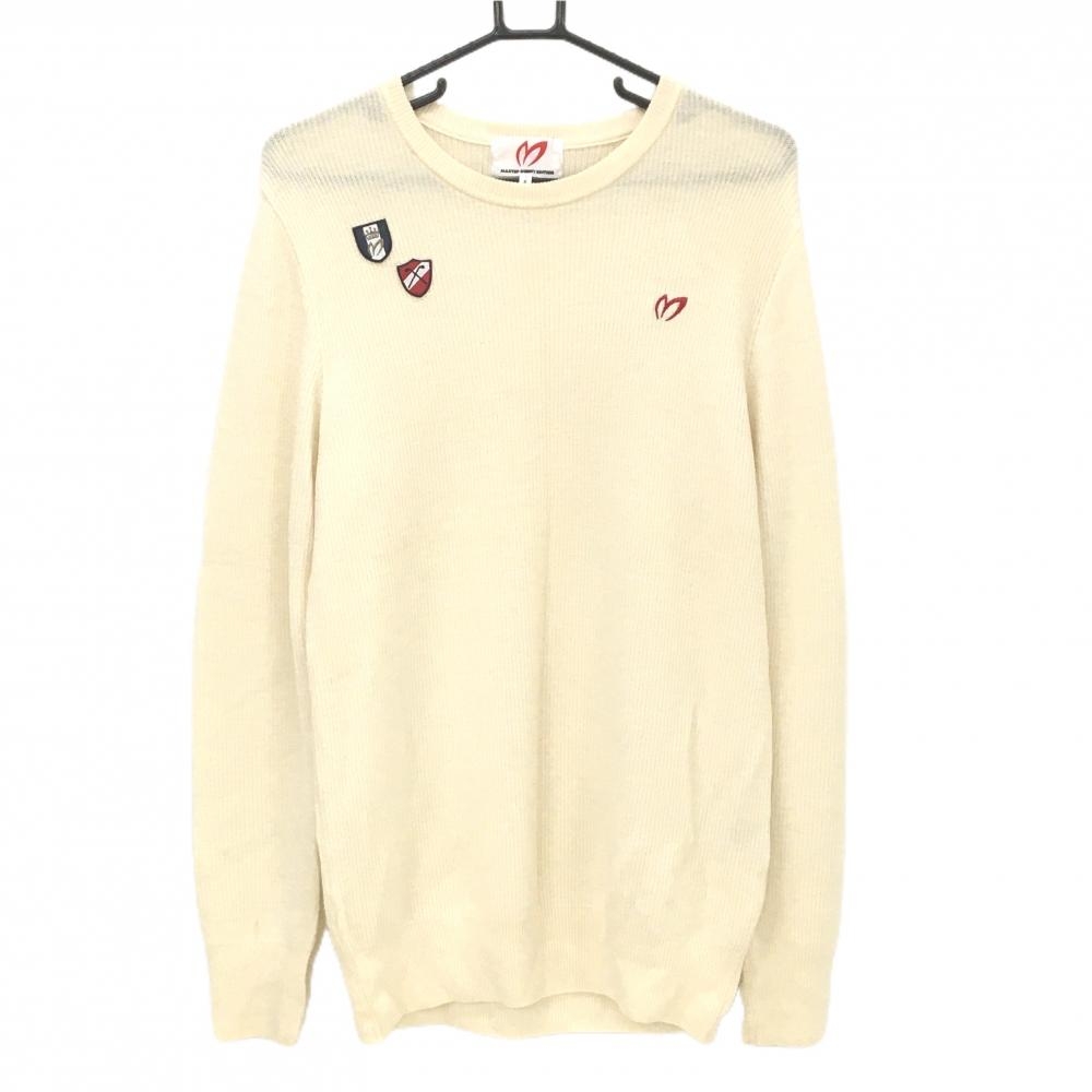 【美品】マスターバニー セーター アイボリー ニット ウール100％ メンズ 5(L) ゴルフウェア MASTER BUNNY EDITION