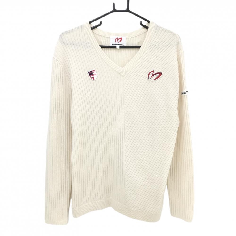 【美品】マスターバニー セーター アイボリー Vネック カシミヤ100％ メンズ 5(L) ゴルフウェア MASTER BUNNY EDITION