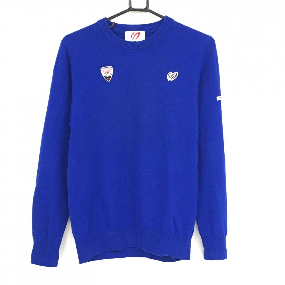 【美品】マスターバニー セーター ブルー 胸ロゴ ウール・カシミヤ混  メンズ 4 ゴルフウェア MASTER BUNNY EDITION