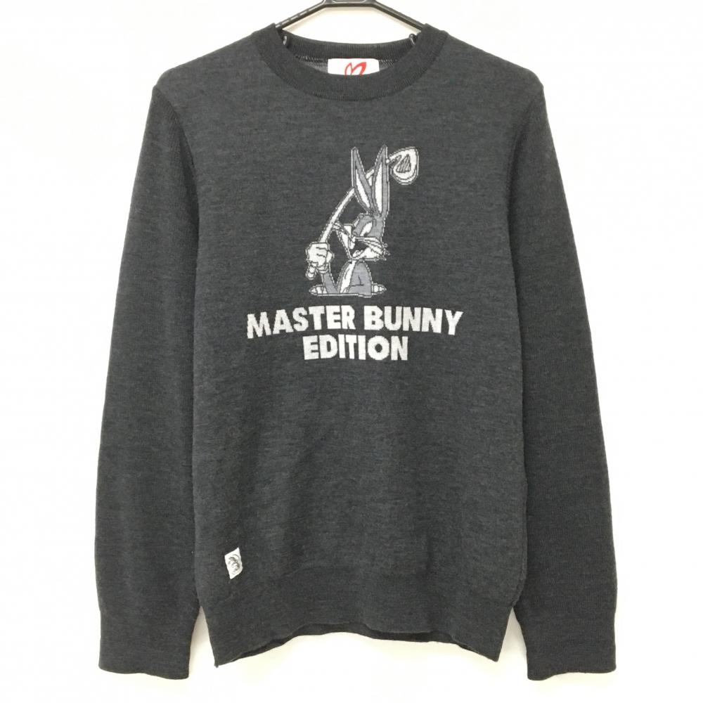 【美品】マスターバニー×LOONEYTUNES セーター ダークグレー×白 ニット ウール100％  メンズ 4(Ｍ) ゴルフウェア MASTER BUNNY EDITION