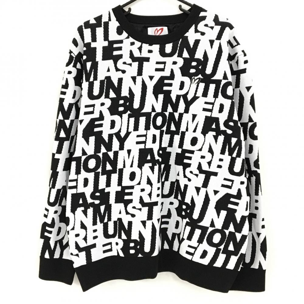 【超美品】マスターバニー セーター 白×黒 ロゴ総柄 裏地付  メンズ 7(2XL) ゴルフウェア MASTER BUNNY EDITION