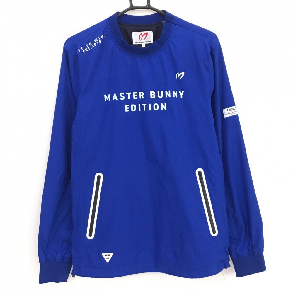 【美品】マスターバニー スニード ブルー ロゴプリント 蓄熱裏地 ブルゾン メンズ 5(L) ゴルフウェア MASTER BUNNY EDITION