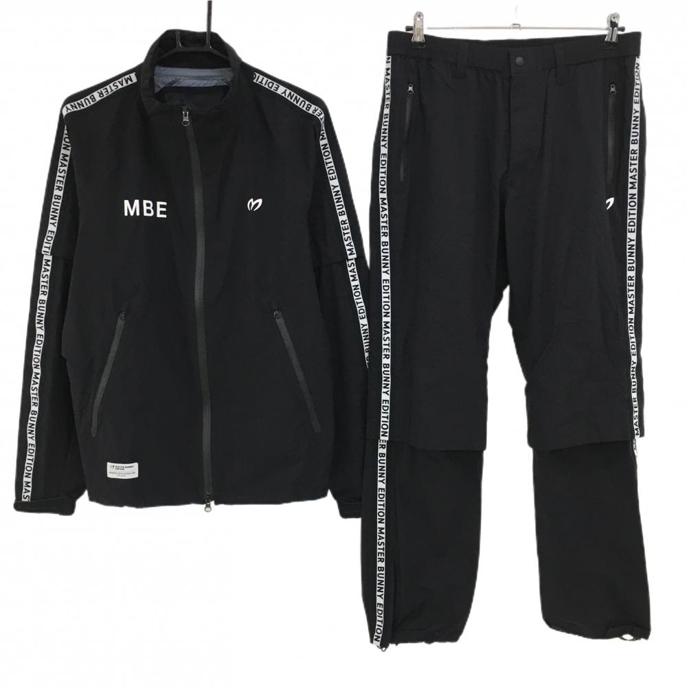【美品】マスターバニー レインウェア(2WAYジャケット×パンツ) 黒×白 袖・サイドロゴ メンズ 5(L) ゴルフウェア MASTER BUNNY EDITION