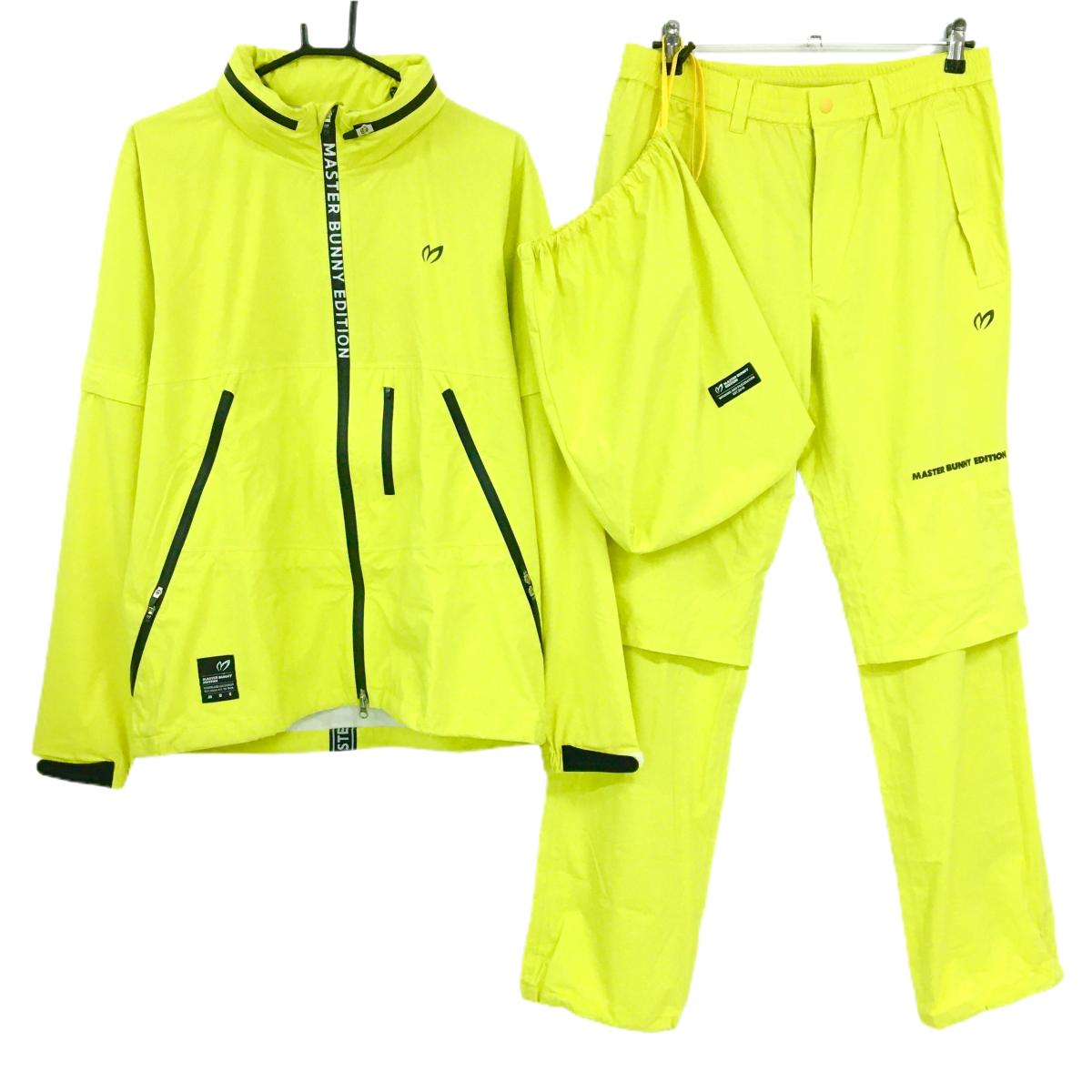 【超美品】マスターバニー レインウェア(2WAYジャケット×パンツ) イエロー×黒 袖着脱可 メンズ 5(L) ゴルフウェア MASTER BUNNY EDITION