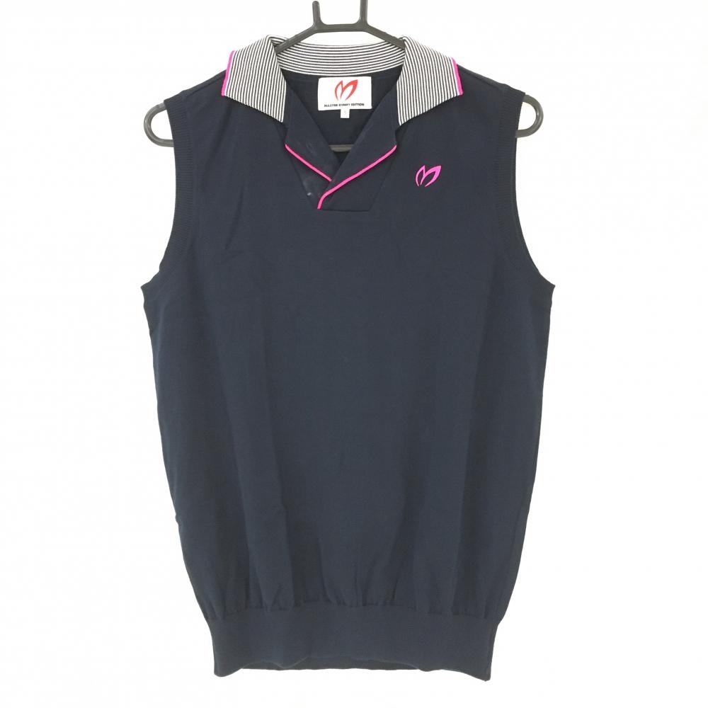 マスターバニー 襟付きニットベスト ネイビー 襟ボーダー コットン100％ メンズ 5(L) ゴルフウェア MASTER BUNNY EDITION