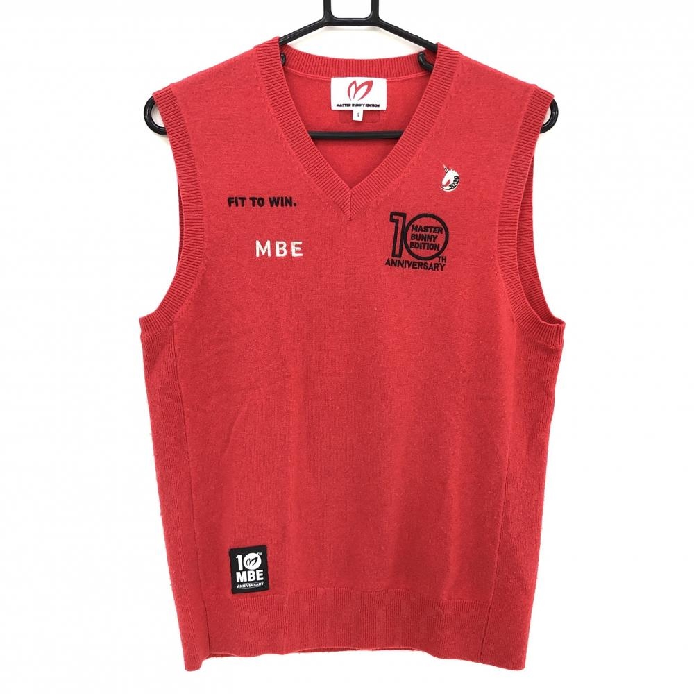 マスターバニー ニットベスト レッド Vネック カシミヤ 10周年 メンズ 4(M) ゴルフウェア MASTER BUNNY EDITION