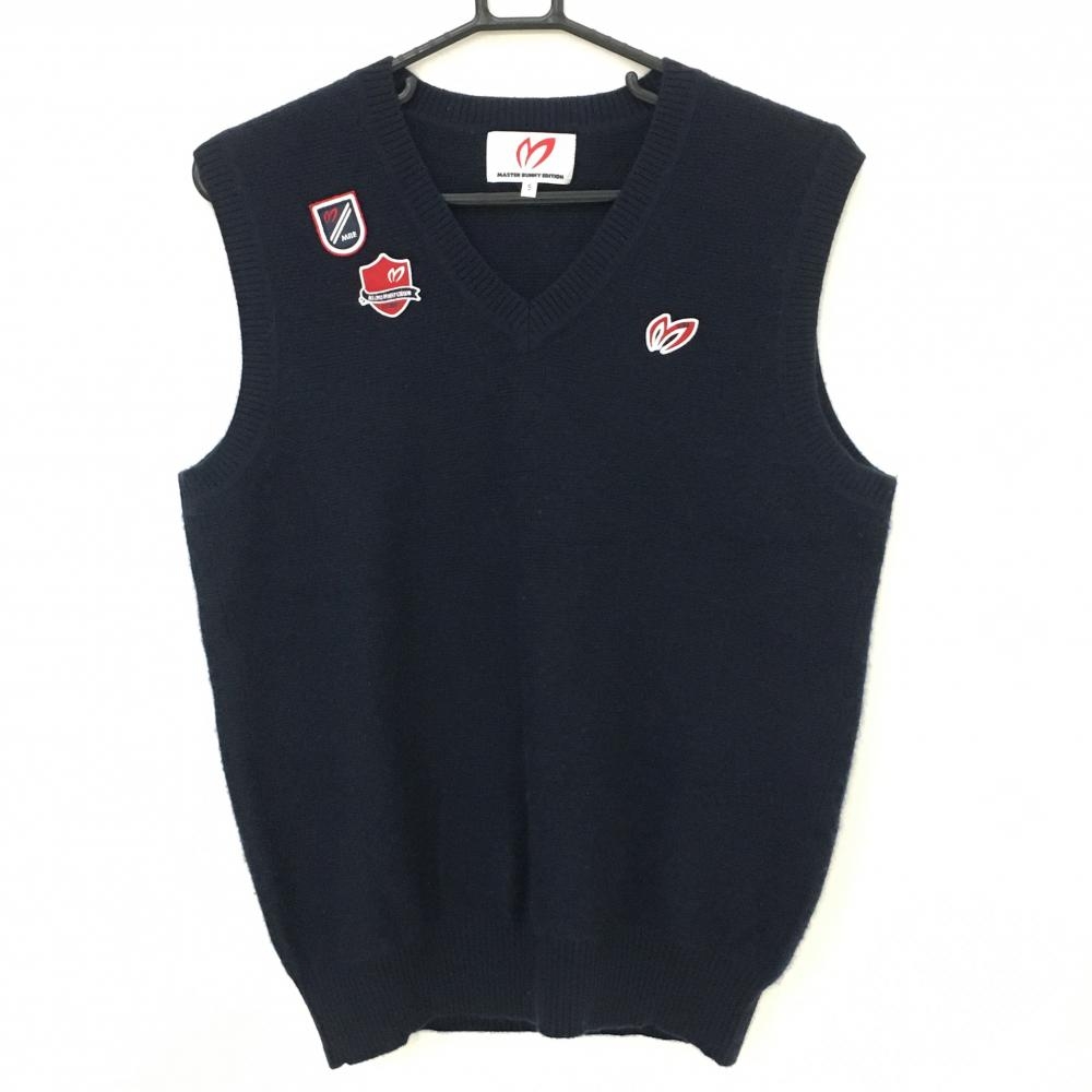 【美品】マスターバニー ニットベスト ネイビー カシミヤ100%  メンズ 5(L) ゴルフウェア MASTER BUNNY EDITION