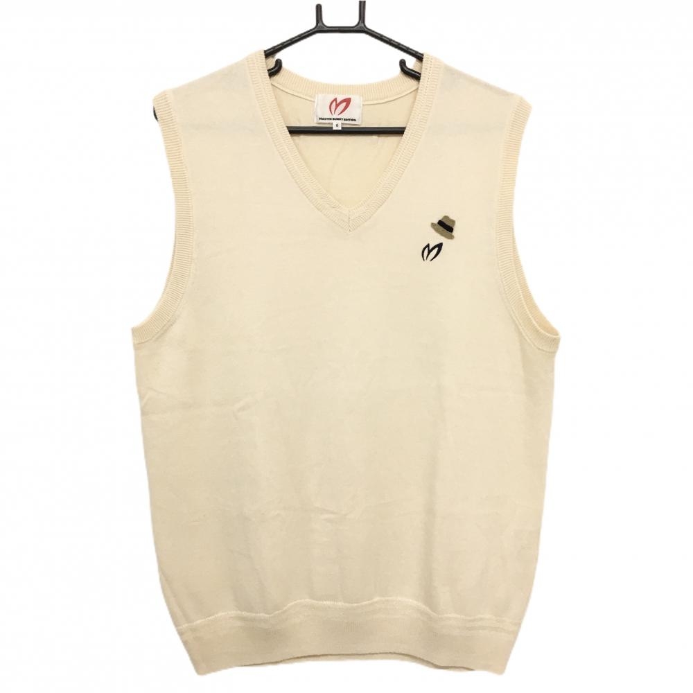 【超美品】マスターバニー ニットベスト アイボリー コットン100％ 胸ロゴ刺しゅう  メンズ 6(XL) ゴルフウェア MASTER BUNNY EDITION