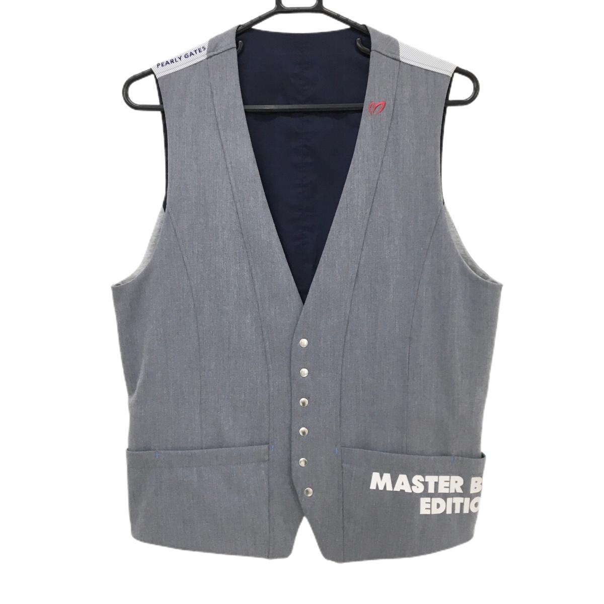 【美品】マスターバニー リバーシブルベスト グレー 後ストライプ スナップボタン メンズ 4(M) ゴルフウェア MASTER BUNNY EDITION