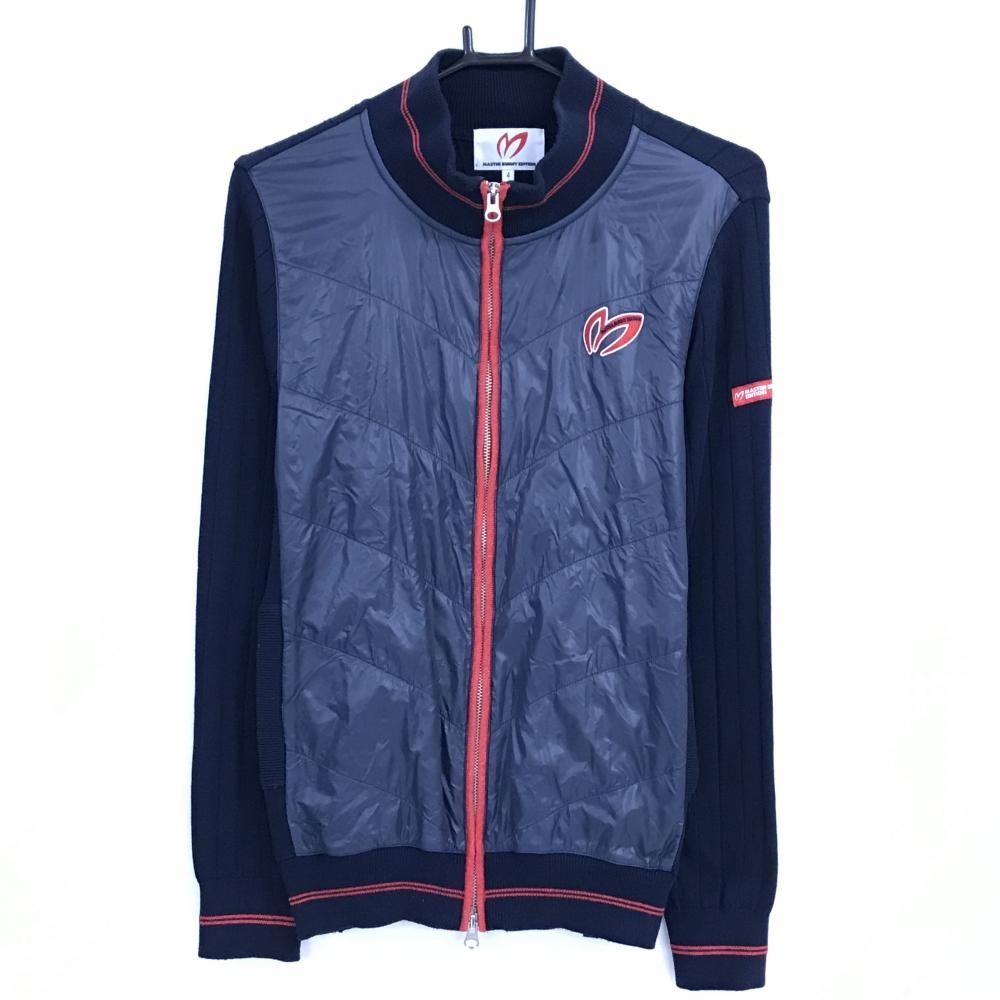 マスターバニー ニットジャケット ネイビー×レッド 前面異素材 メンズ 4(M) ゴルフウェア MASTER BUNNY EDITION