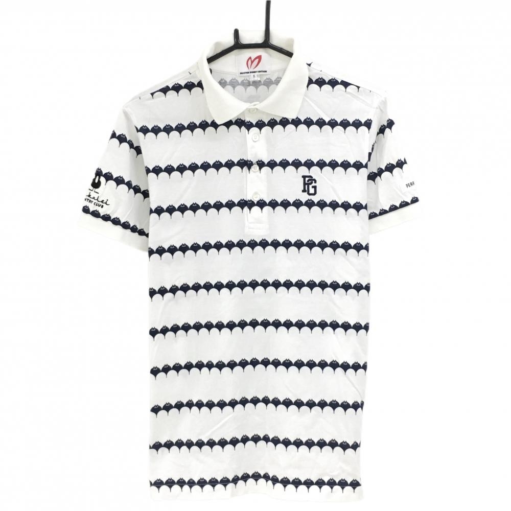 【美品】マスターバニー 半袖ポロシャツ 白×ネイビー 総柄 ホアカレイカントリークラブ メンズ 5(L) ゴルフウェア MASTER BUNNY EDITION