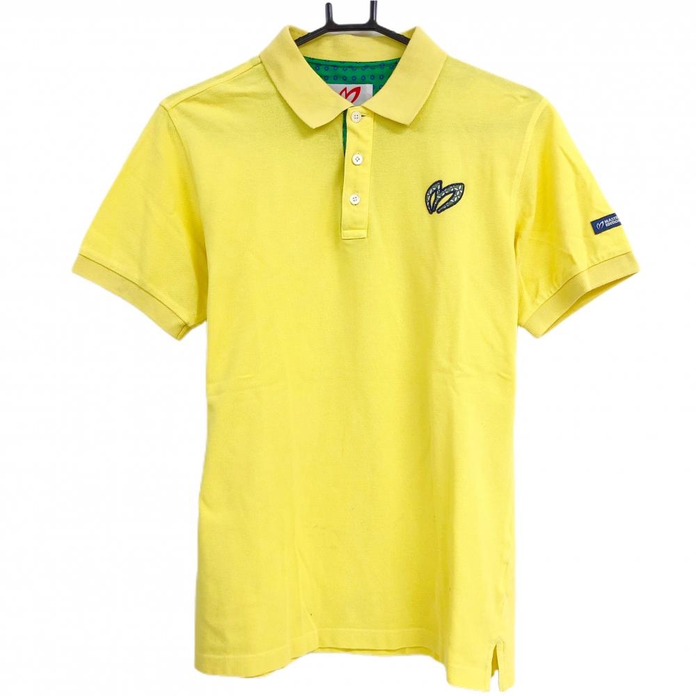 マスターバニー 半袖ポロシャツ イエロー 襟裏一部小花柄 コットン100％ メンズ 5(L) ゴルフウェア MASTER BUNNY EDITION