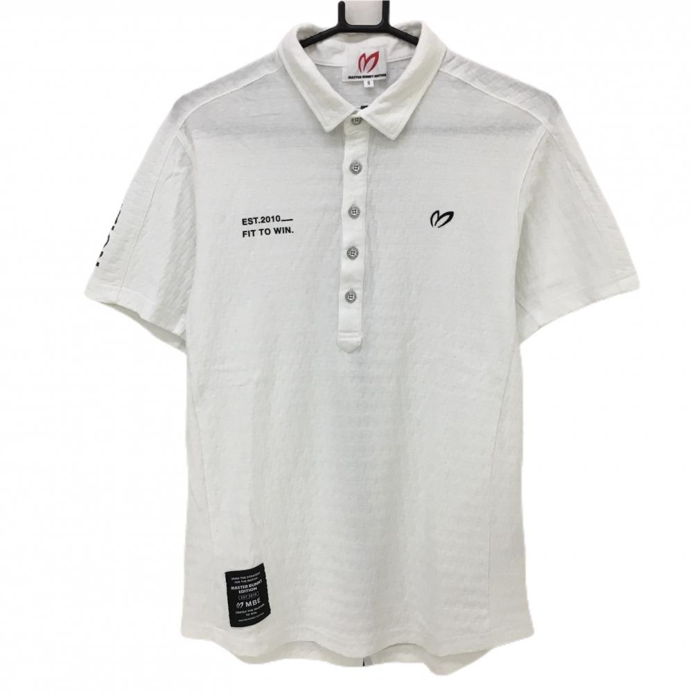 【超美品】マスターバニー 半袖ポロシャツ 白×黒 織生地 肩ロゴ  メンズ 5(L) ゴルフウェア 2022年モデル MASTER BUNNY EDITION