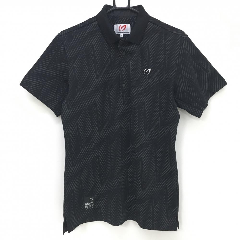 【超美品】マスターバニー 半袖ポロシャツ 黒×グレー 総柄 スナップボタン ラメプリント メンズ 4(M) ゴルフウェア MASTER BUNNY EDITION
