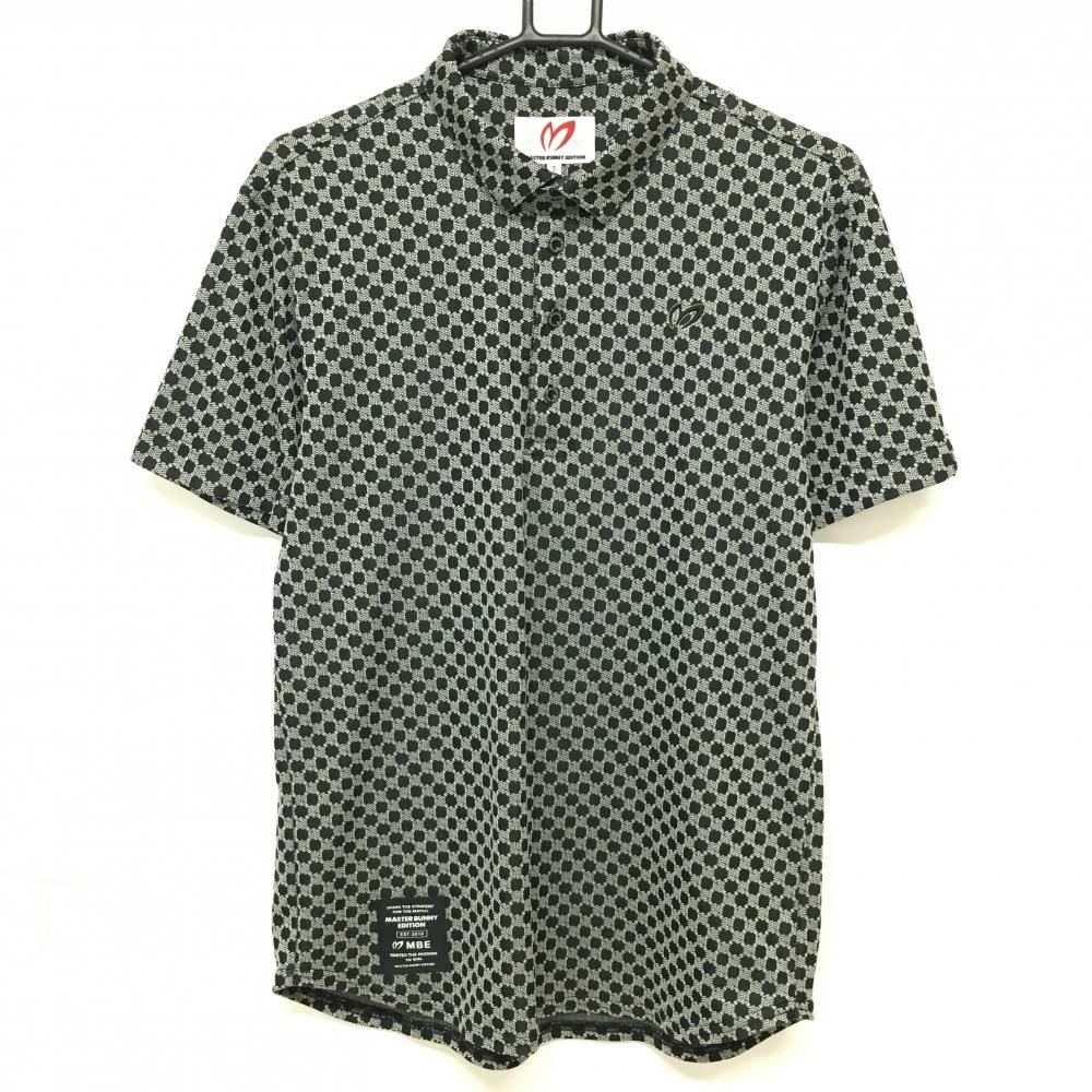 【超美品】マスターバニー 半袖ポロシャツ 黒×白 キューブモノグラム柄  メンズ 5(L) ゴルフウェア 2023年モデル MASTER BUNNY EDITION