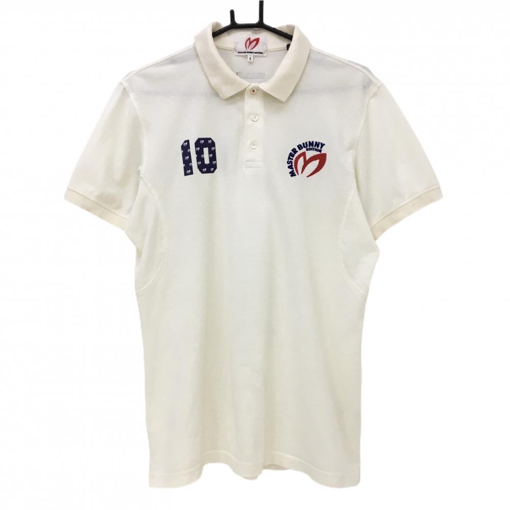マスターバニー 半袖ポロシャツ 白×ネイビ×レッド 胸元ロゴ  メンズ 6(XL) ゴルフウェア MASTER BUNNY EDITION