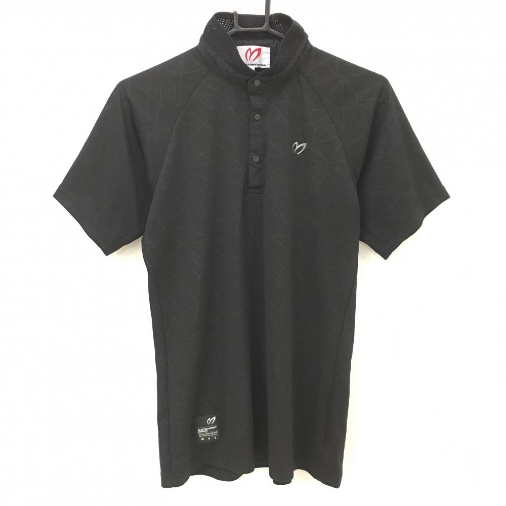 【超美品】マスターバニー 半袖ポロシャツ 黒 総柄 スタンドカラー スナップボタン  メンズ 4(M) ゴルフウェア MASTER BUNNY EDITION