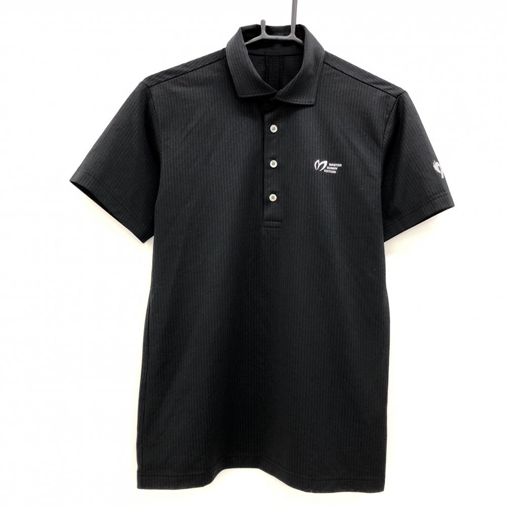 【超美品】マスターバニー 半袖ポロシャツ 黒×ダークネイビー ストライプ地模様 胸ロゴ  メンズ 3(S) ゴルフウェア MASTER BUNNY EDITION