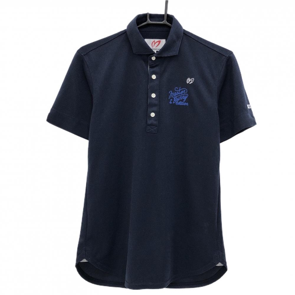 【超美品】マスターバニー 半袖ポロシャツ ダークネイビー×ブルー 胸元ロゴ メンズ 3(S) ゴルフウェア MASTER BUNNY EDITION