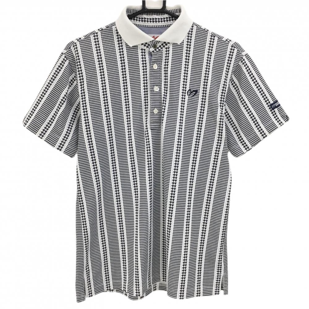 マスターバニー 半袖ポロシャツ 白×黒 千鳥格子 メンズ 4(M) ゴルフウェア MASTER BUNNY EDITION