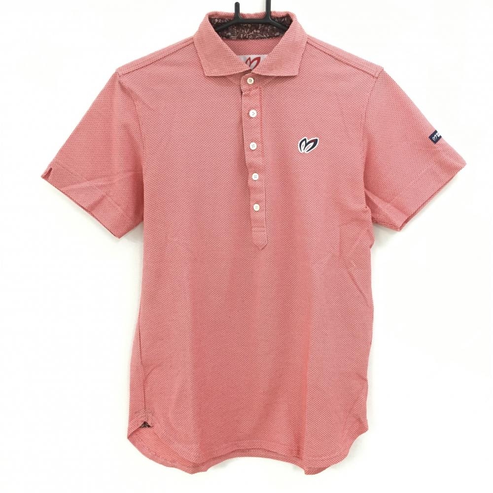 【美品】マスターバニー 半袖ポロシャツ レッド 織生地 前立て内側・襟裏花柄 メンズ 4(M) ゴルフウェア MASTER BUNNY EDITION
