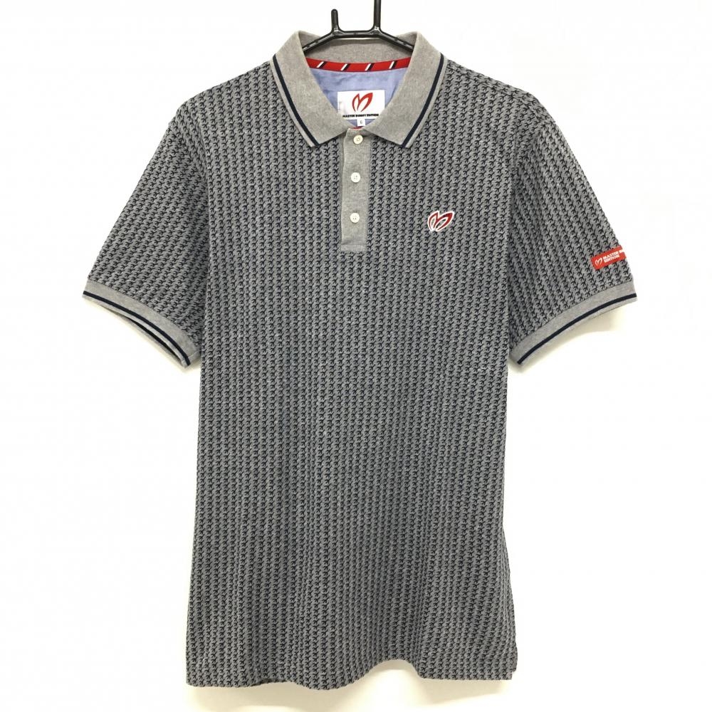 マスターバニー 半袖ポロシャツ グレー×ネイビー 総柄  メンズ 6(XL) ゴルフウェア MASTER BUNNY EDITION