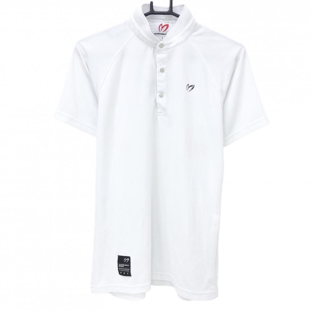 【美品】マスターバニー 半袖ポロシャツ 白 襟メッシュ スタンドカラー coolcore  メンズ 4(M) ゴルフウェア MASTER BUNNY EDITION