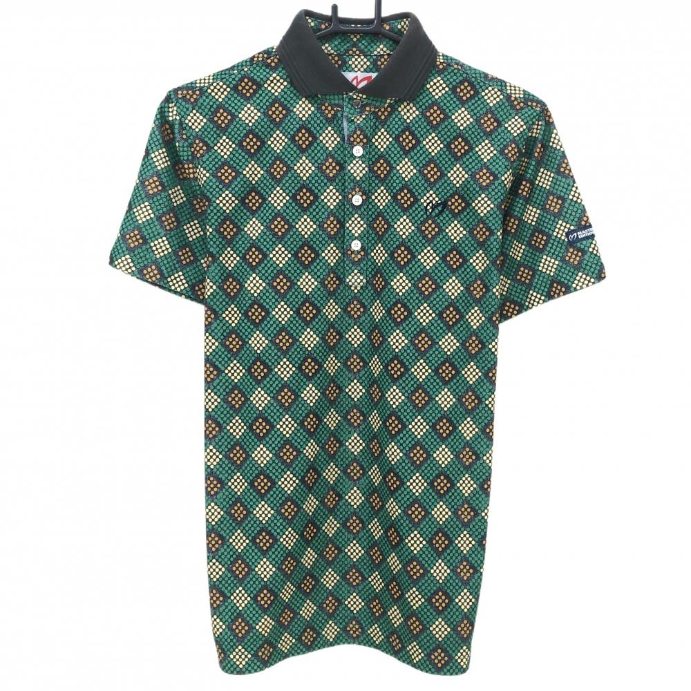 マスターバニー 半袖ポロシャツ グリーン×イエロー×オレンジ ドット 襟裏ロゴ  メンズ 4(M) ゴルフウェア MASTER BUNNY EDITION