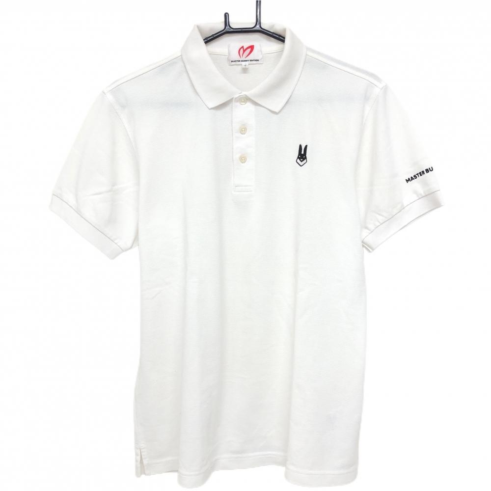 【美品】マスターバニー 半袖ポロシャツ 白 ロゴ黒 襟裏クローバー メンズ 5(L) ゴルフウェア MASTER BUNNY EDITION