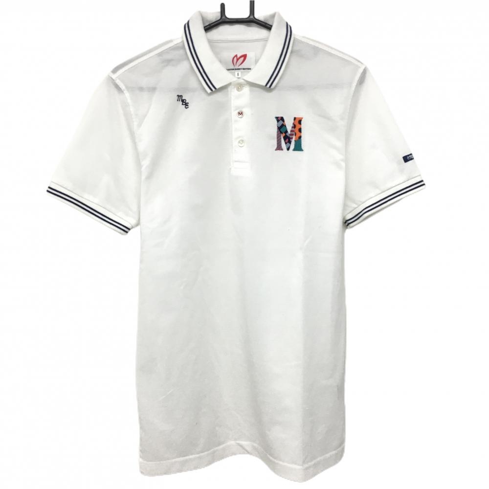 【美品】マスターバニー 半袖ポロシャツ 白×ネイビー 襟ロゴ刺しゅう  メンズ 5(L) ゴルフウェア MASTER BUNNY EDITION