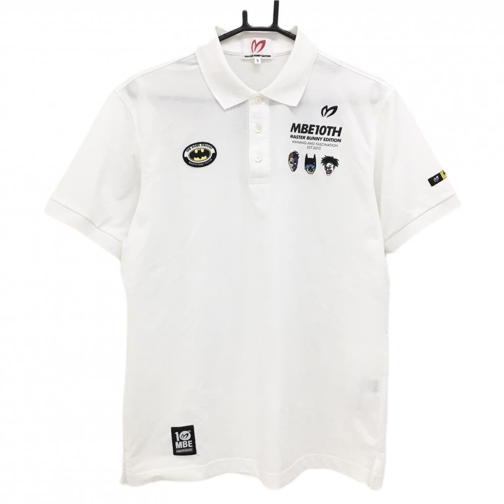マスターバニー×バットマン 半袖ポロシャツ 白 10周年 ワッペン メンズ 5(L) ゴルフウェア MASTER BUNNY EDITION