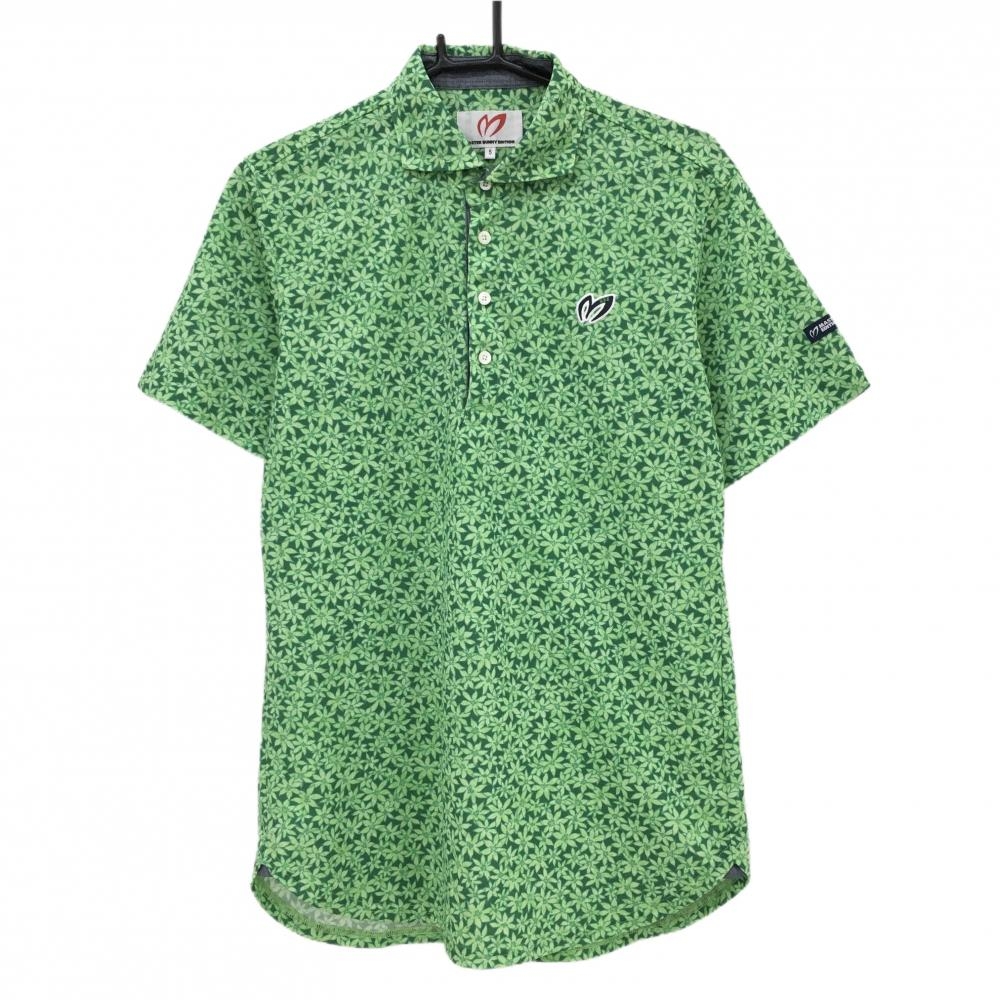 【超美品】マスターバニー 半袖ポロシャツ グリーン 花柄 ロゴ メンズ 5(L) ゴルフウェア MASTER BUNNY EDITION