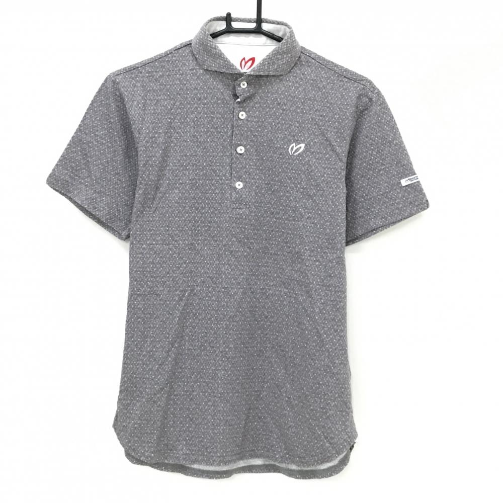 【美品】マスターバニー 半袖ポロシャツ 杢グレー系×白 総柄 ドット調 胸ロゴ  メンズ 4(M) ゴルフウェア MASTER BUNNY EDITION