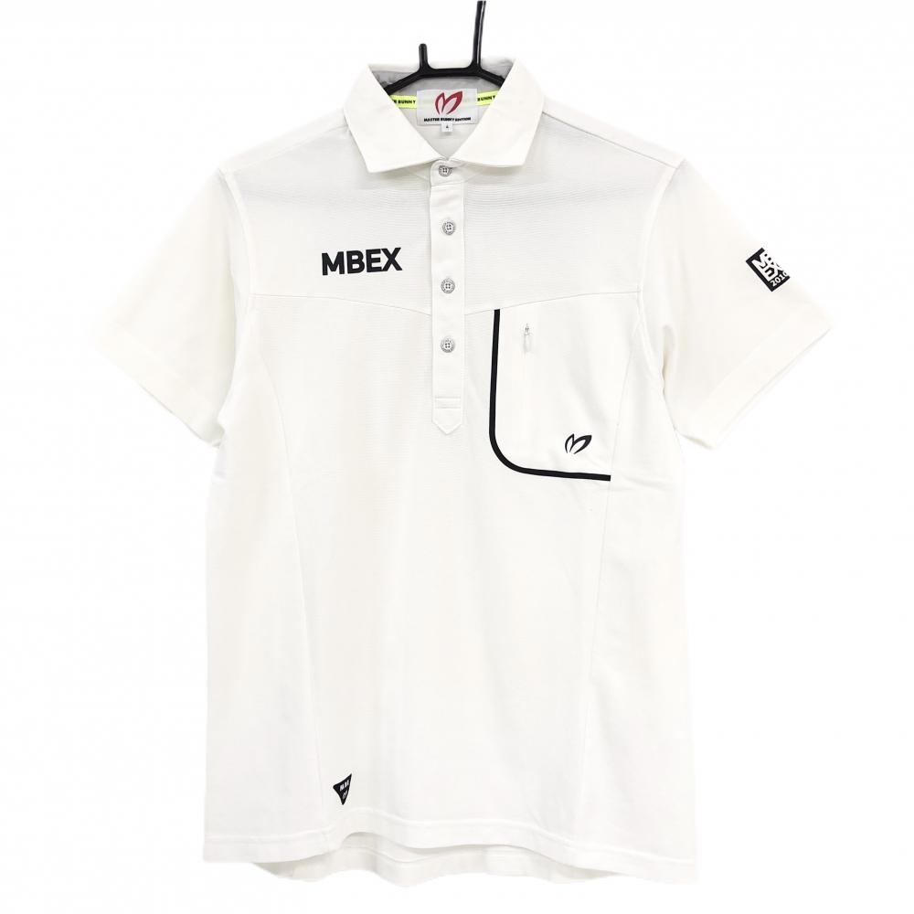 【超美品】マスターバニー 半袖ポロシャツ アイボリー×黒 胸ジップポケット ロゴ刺しゅう メンズ 4(M) ゴルフウェア MASTER BUNNY EDITION