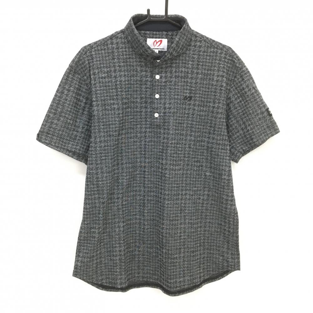 【超美品】マスターバニー 半袖ポロシャツ 杢黒 千鳥格子調 ロゴ刺しゅう メンズ 7(2XL) ゴルフウェア MASTER BUNNY EDITION