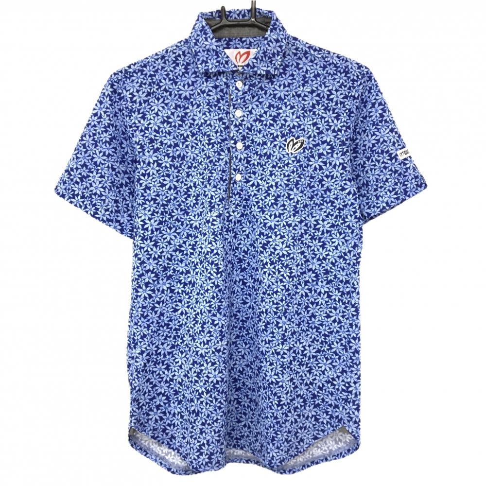 【超美品】マスターバニー 半袖ポロシャツ ブルー×ライトブルー 花柄 メンズ 4(M) ゴルフウェア MASTER BUNNY EDITION